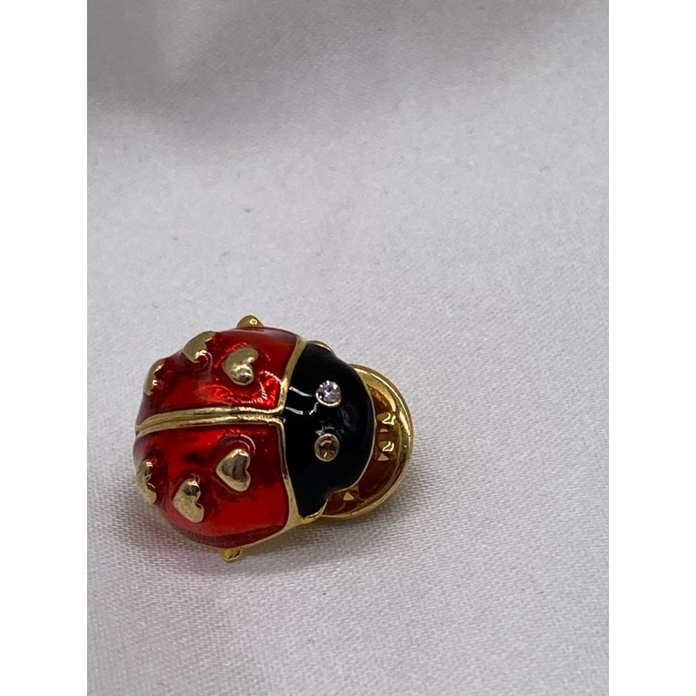 Signed Avon N R Lapel Pin Ladybug Theme Gold Plate Metal and Enamel  1 Inch
